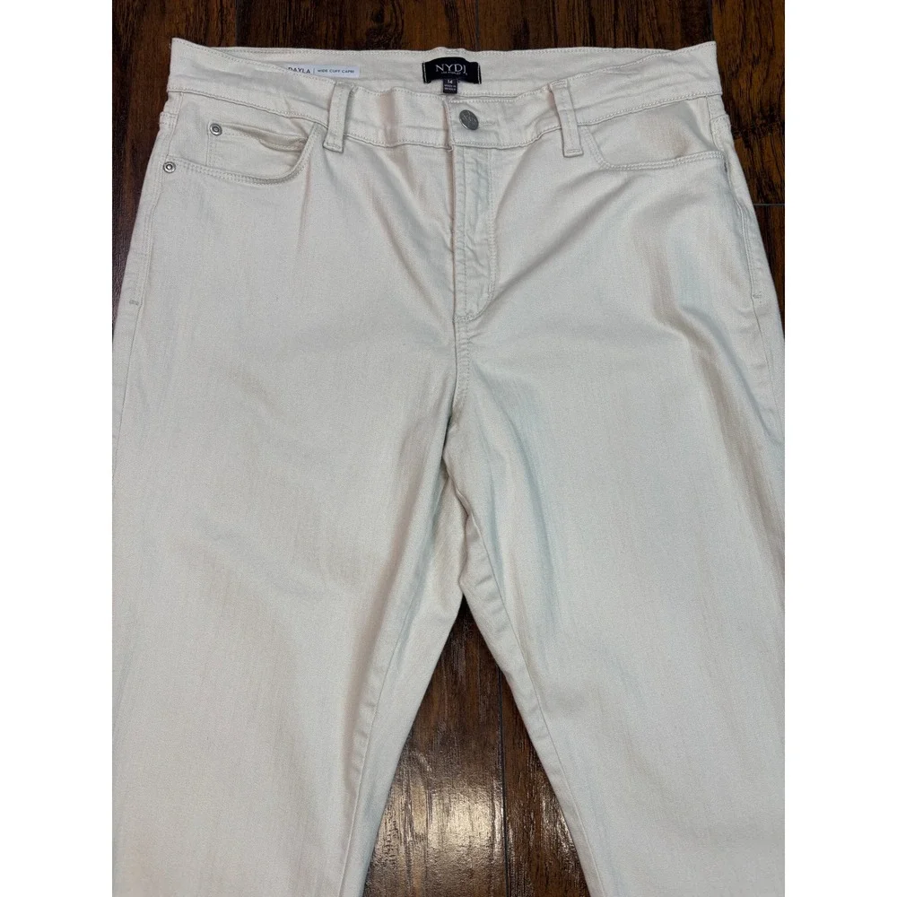 NYDJ Dayla Wide Cuff Capri Jeans‎ 14 Cream Mid-Rise Crop Stretch Womens